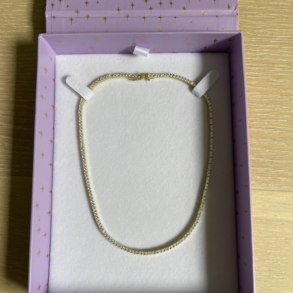 *SOLD* Baby Heiress Tennis Necklace 15" Gold|White Diamondettes - Picture 2 of 10